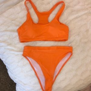 Neon Orange High Waisted Bikini Swimsuit